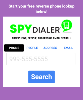 Screenshot van het zoekveld van SpyDialer in de Chrome-webbrowser
